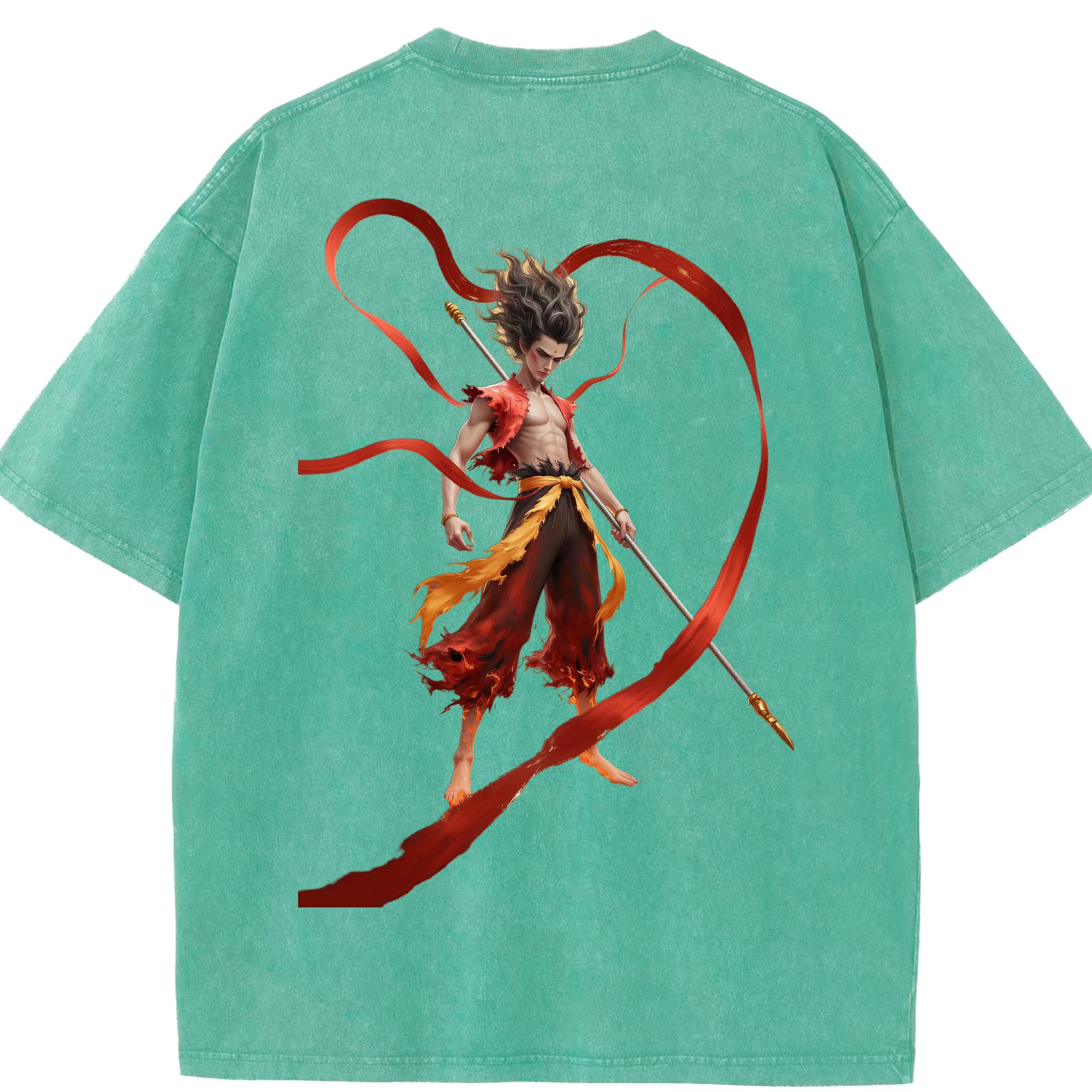 （画像用） Ne Zha 2 ナタ 魔童の大暴れ 綿100% ヴィンテージ風 半袖Tシャツ（背面プリント）